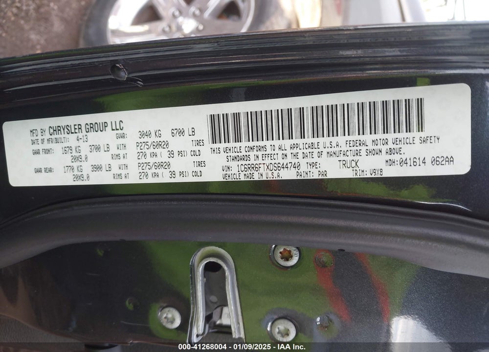 2013 RAM 1500 VIN: 1C6RR6FTXDS644740