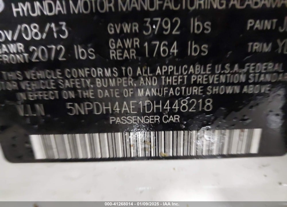 2013 HYUNDAI ELANTRA VIN: 5NPDH4AE1DH448218