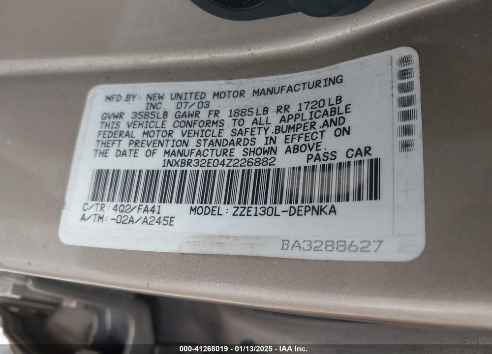 2004 TOYOTA COROLLA LE VIN: 1NXBR32E04Z226882