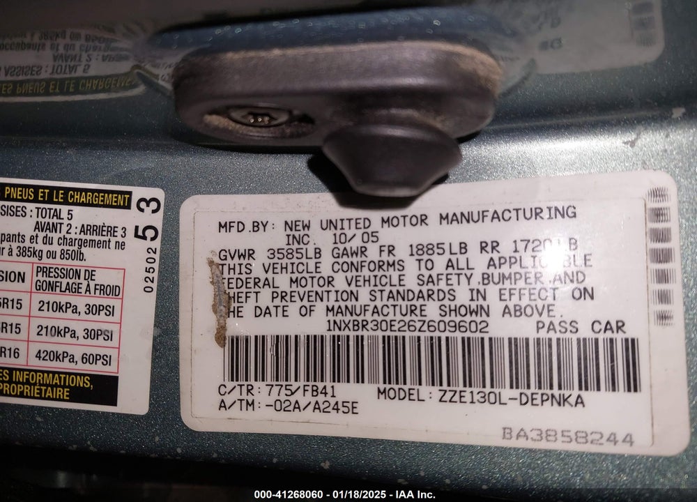 2006 TOYOTA COROLLA LE VIN: 1NXBR30E26Z609602