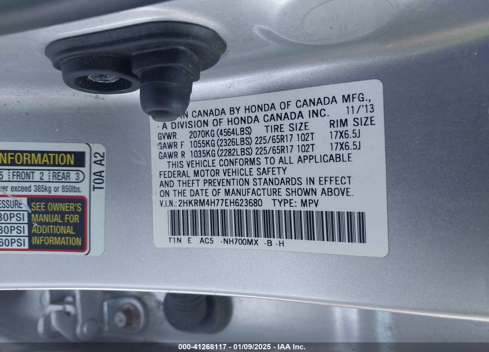 2014 HONDA CR-V EX-L VIN: 2HKRM4H77EH623680