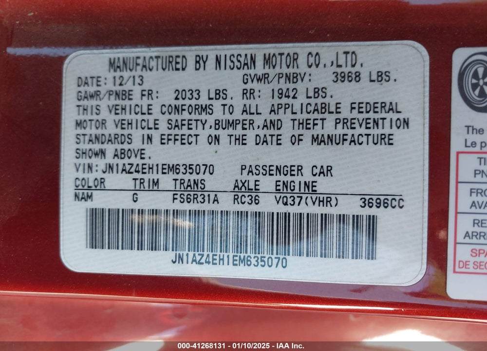2014 NISSAN 370Z NISMO/TOURING VIN: JN1AZ4EH1EM635070