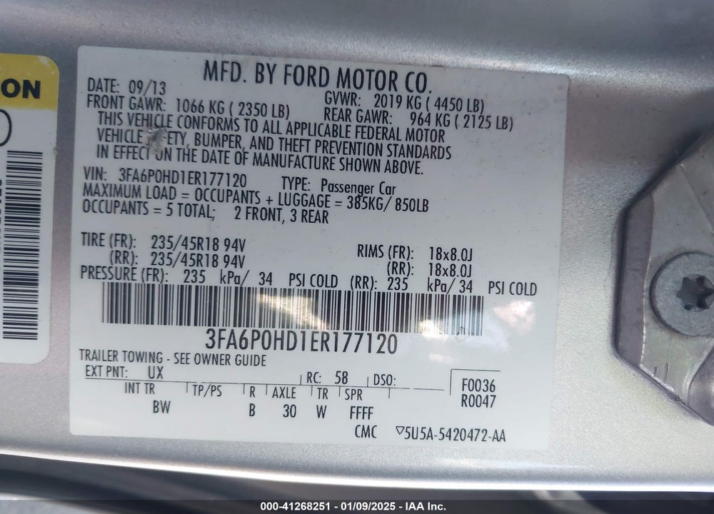2014 FORD FUSION SE VIN: 3FA6P0HD1ER177120