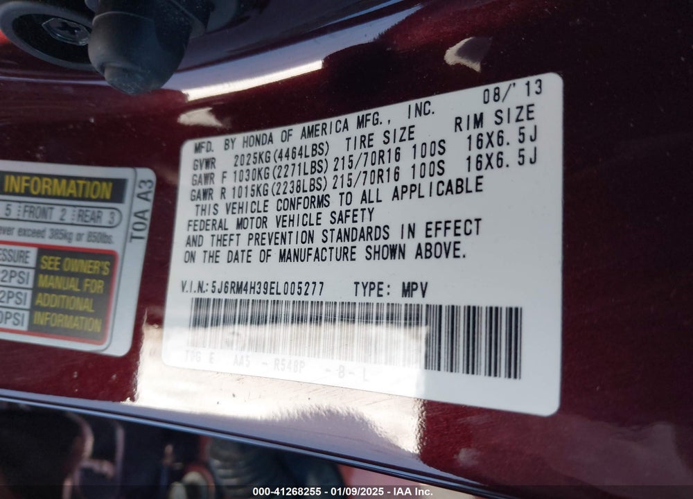2014 HONDA CR-V VIN: 5J6RM4H39EL005277
