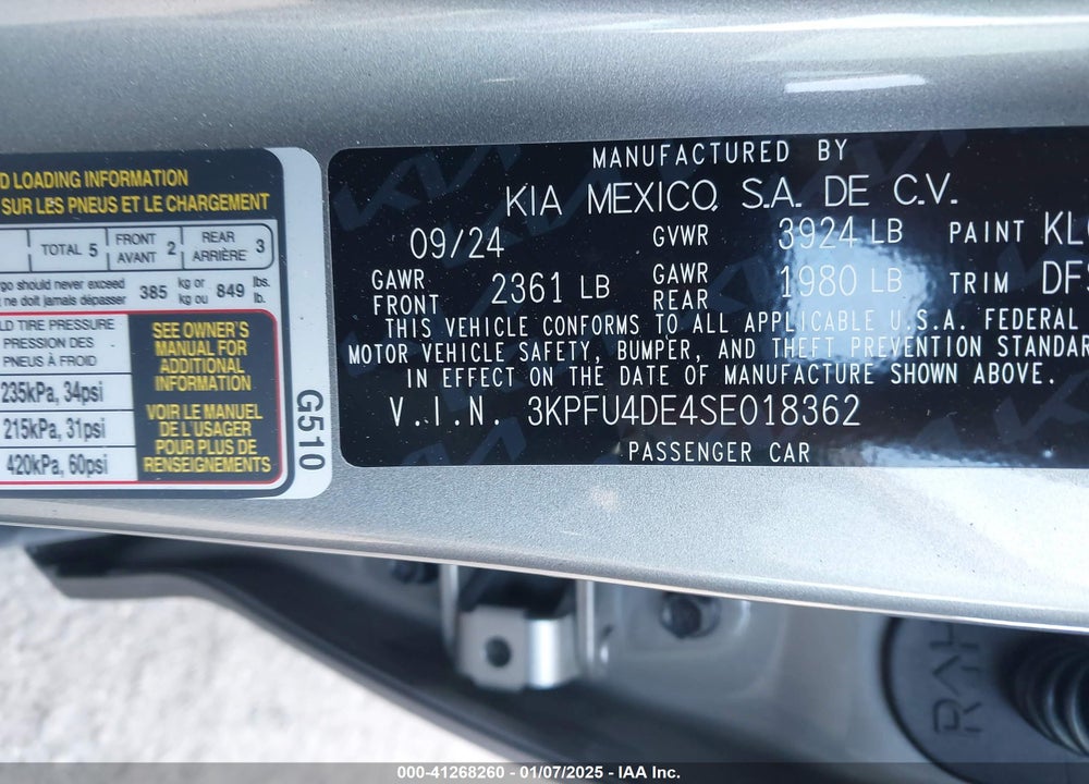 2025 KIA K4 VIN: 3KPFU4DE4SE018362