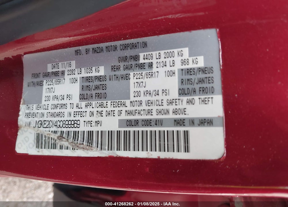 2016 MAZDA CX-5 TOURING VIN: JM3KE2CY4G0899969
