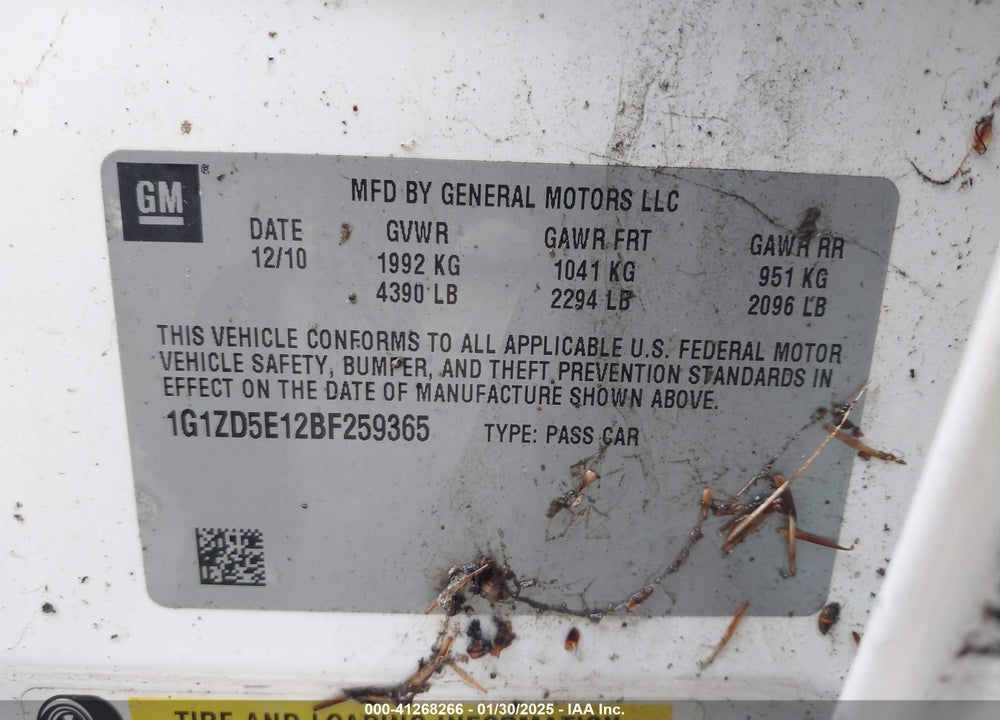 2011 CHEVROLET MALIBU 2LT VIN: 1G1ZD5E12BF259365