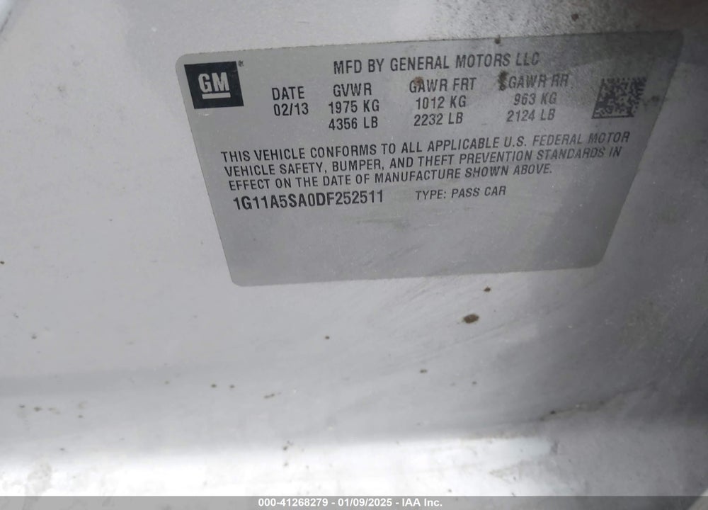 2013 CHEVROLET MALIBU VIN: 1G11A5SA0DF252511