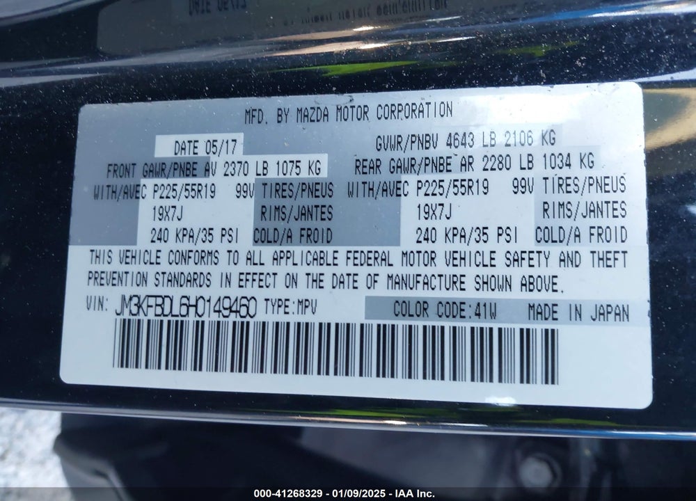 2017 MAZDA CX-5 VIN: JM3KFBDL6H0149460