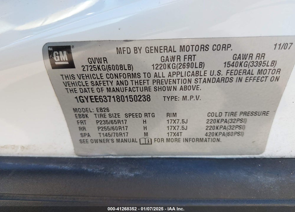 2008 CADILLAC SRX V6 VIN: 1GYEE637180150238