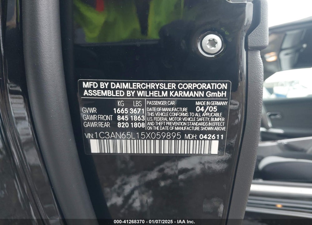 2005 CHRYSLER CROSSFIRE LIMITED VIN: 1C3AN65L15X059895