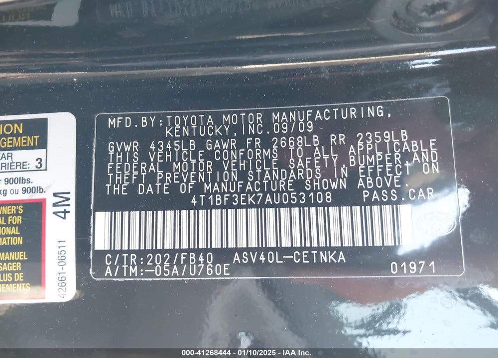 2010 TOYOTA CAMRY LE VIN: 4T1BF3EK7AU053108
