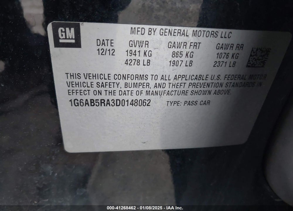 2013 CADILLAC ATS VIN: 1G6AB5RA3D0148062