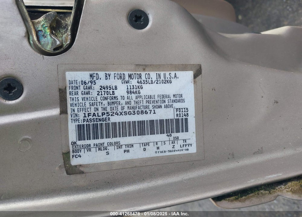 1995 FORD TAURUS GL/SE VIN: 1FALP524XSG308671