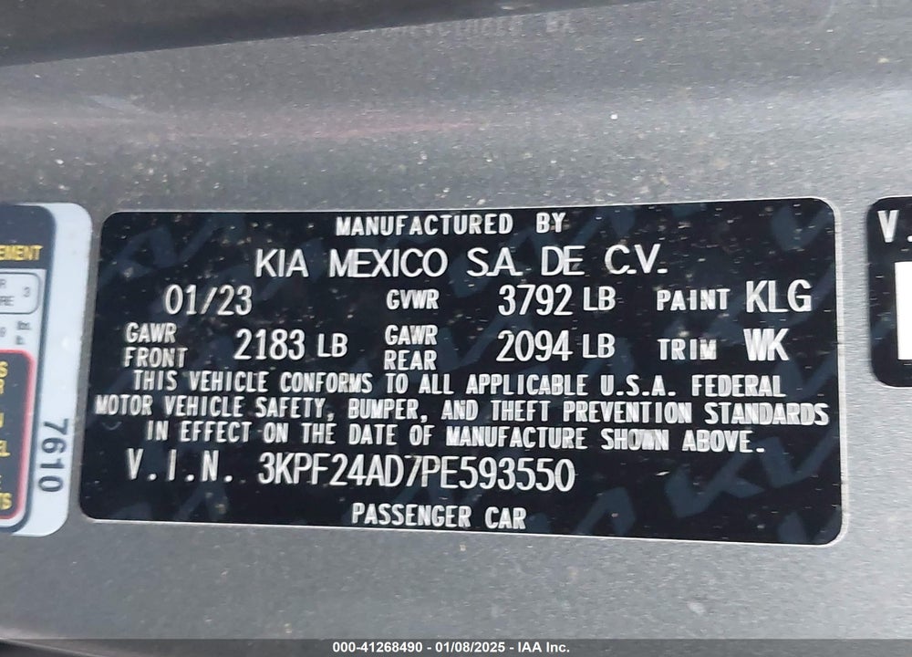 2023 KIA FORTE VIN: 3KPF24AD7PE593550