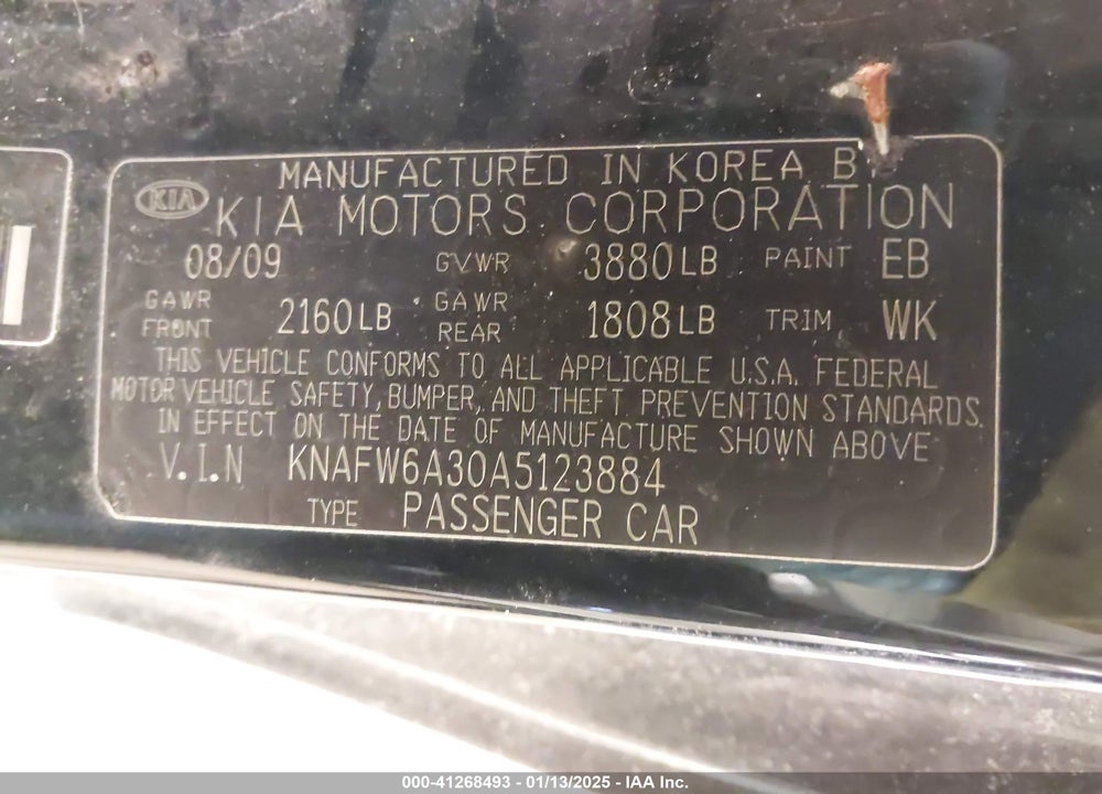 2010 KIA FORTE VIN: KNAFW6A30A5123884