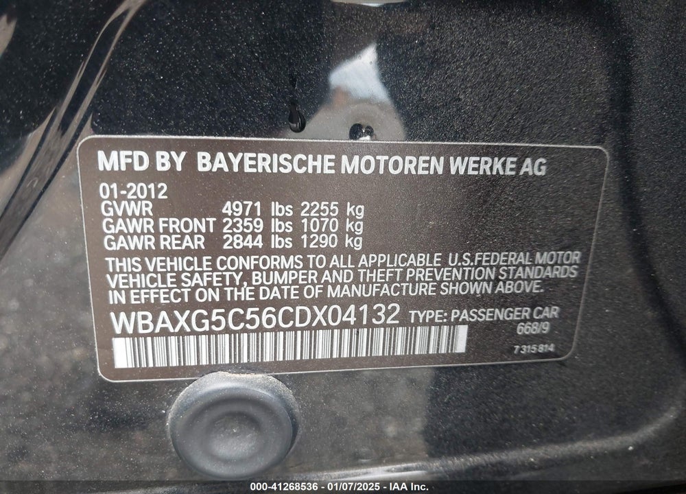 2012 BMW 528 VIN: WBAXG5C56CDX04132