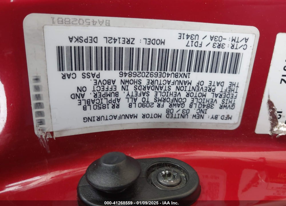 2009 TOYOTA COROLLA VIN: 1NXBU40E69Z026846