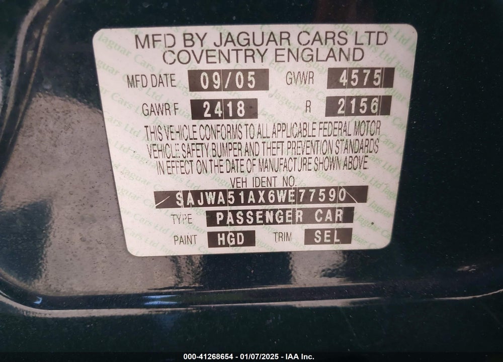 2006 JAGUAR X-TYPE 3.0 VIN: SAJWA51AX6WE77590
