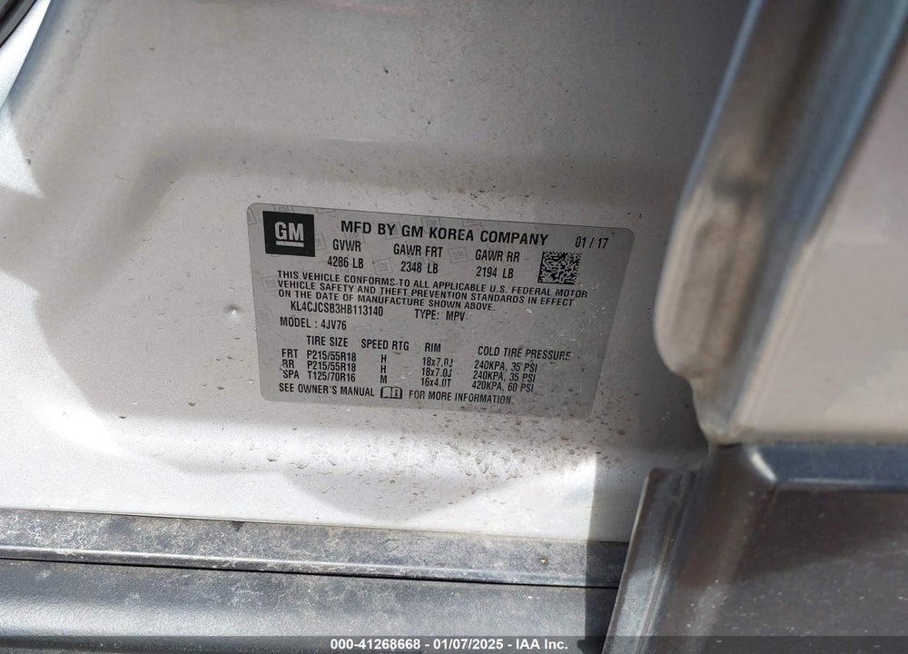 2017 BUICK ENCORE ESSENCE VIN: KL4CJCSB3HB113140