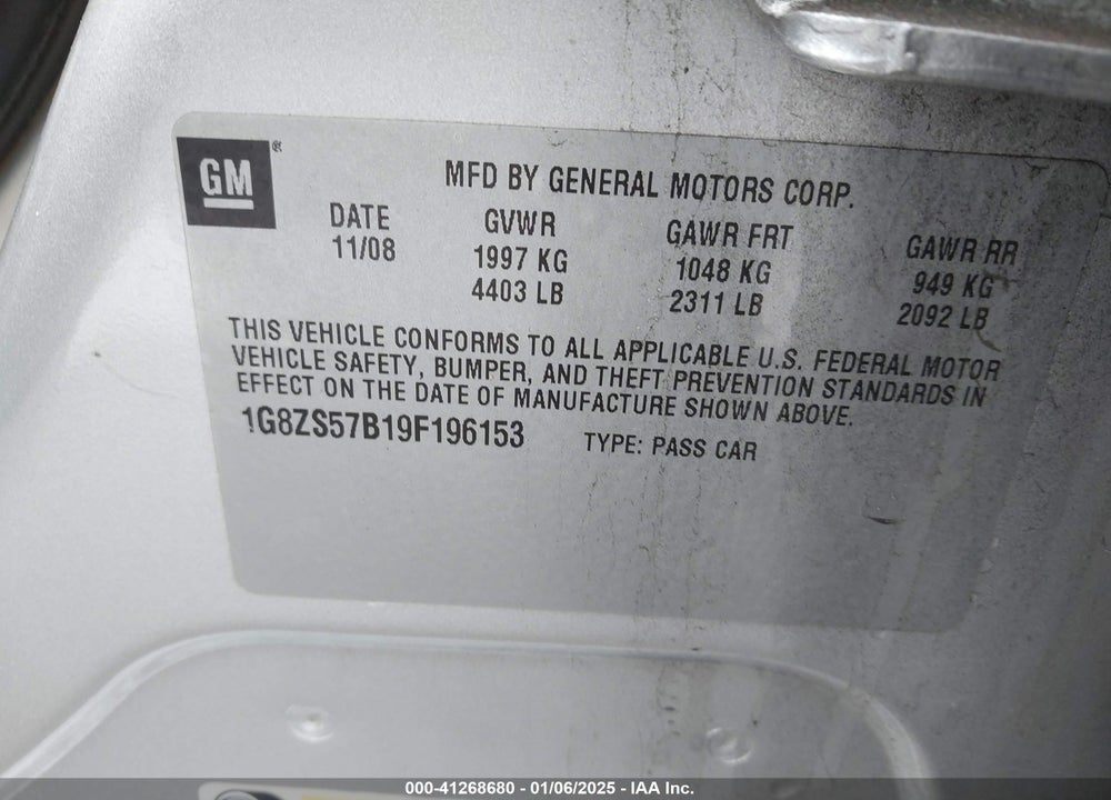 2009 SATURN AURA XE VIN: 1G8ZS57B19F196153