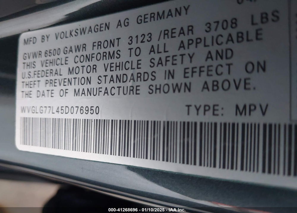 2005 VOLKSWAGEN TOUAREG V6 VIN: WVGLG77L45D076950