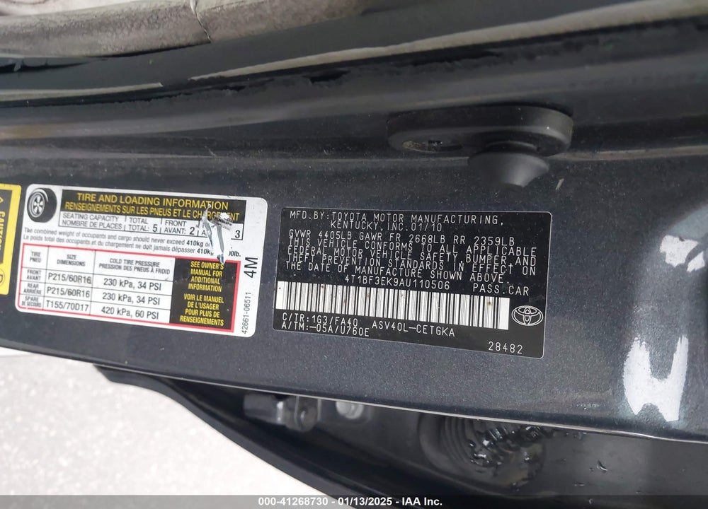 2010 TOYOTA CAMRY VIN: 4T1BF3EK9AU110506