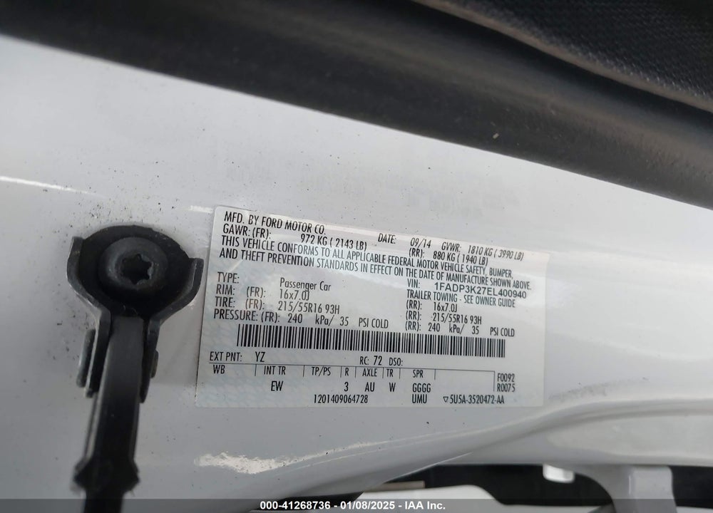 2014 FORD FOCUS VIN: 1FADP3K27EL400940