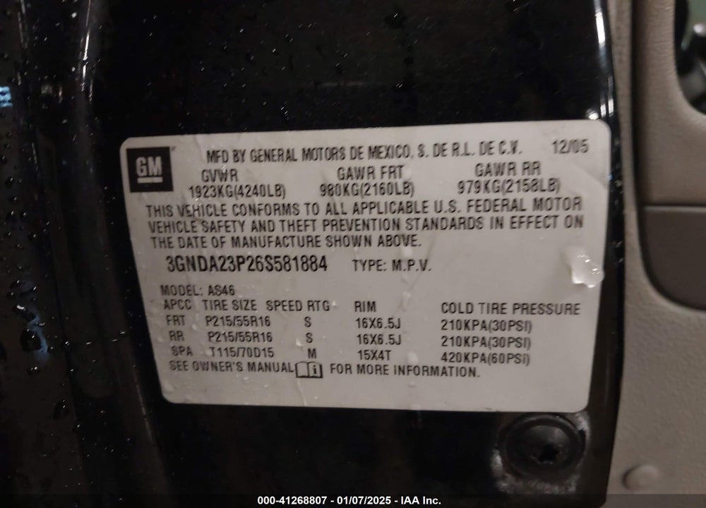 2006 CHEVROLET HHR VIN: 3GNDA23P26S581884