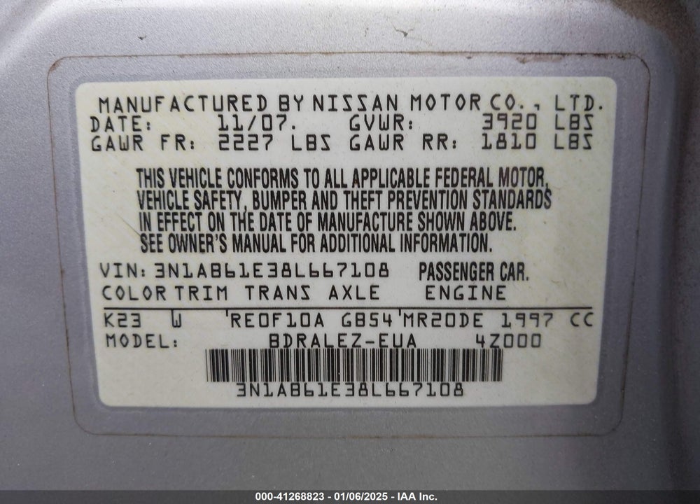 2008 NISSAN SENTRA 2.0S VIN: 3N1AB61E38L667108