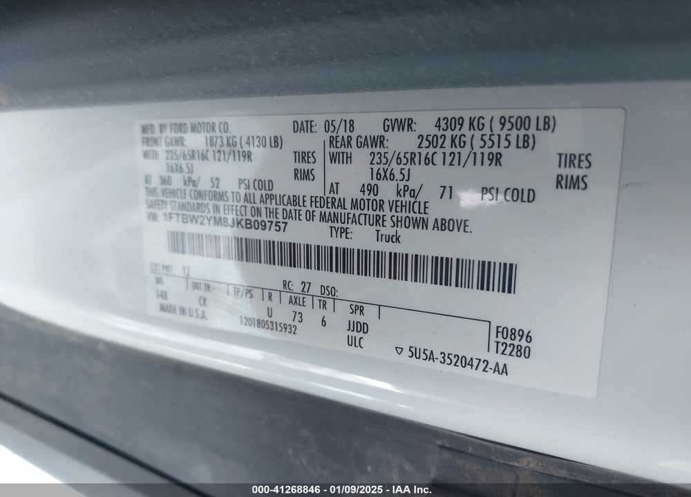 2018 FORD TRANSIT-350 VIN: 1FTBW2YM8JKB09757