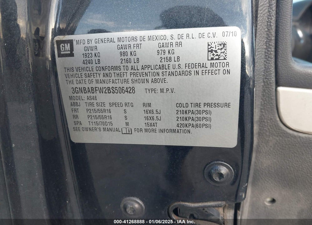 2011 CHEVROLET HHR LT VIN: 3GNBABFW2BS506428
