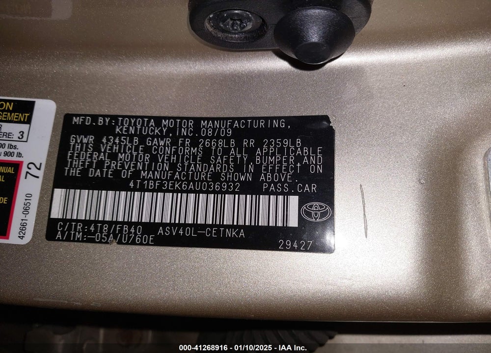 2010 TOYOTA CAMRY VIN: 4T1BF3EK6AU036932