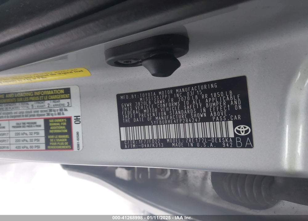 2015 TOYOTA COROLLA S PLUS VIN: 5YFBURHE4FP284247