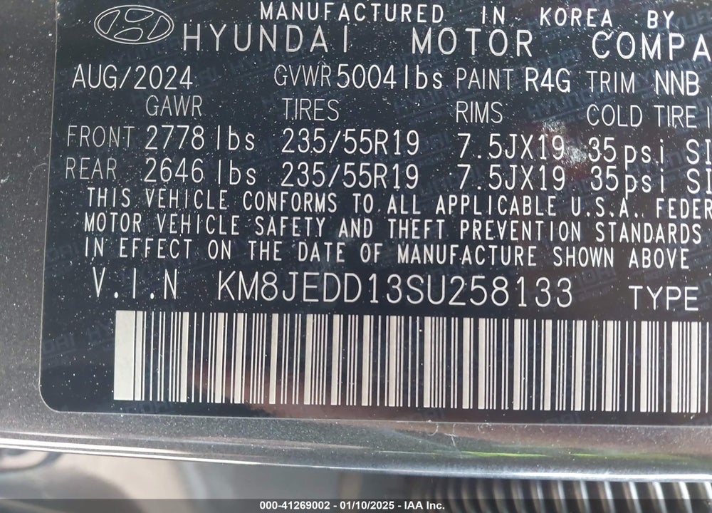 2025 HYUNDAI TUCSON HYBRID LIMITED VIN: KM8JEDD13SU258133