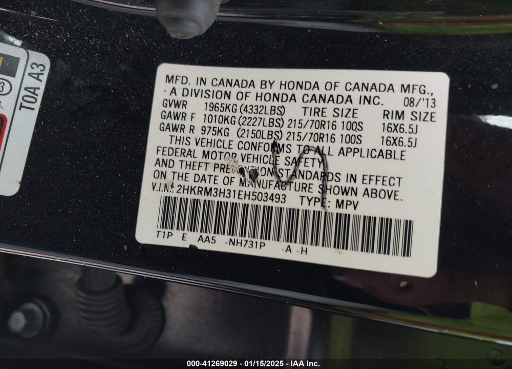 2014 HONDA CR-V LX VIN: 2HKRM3H31EH503493