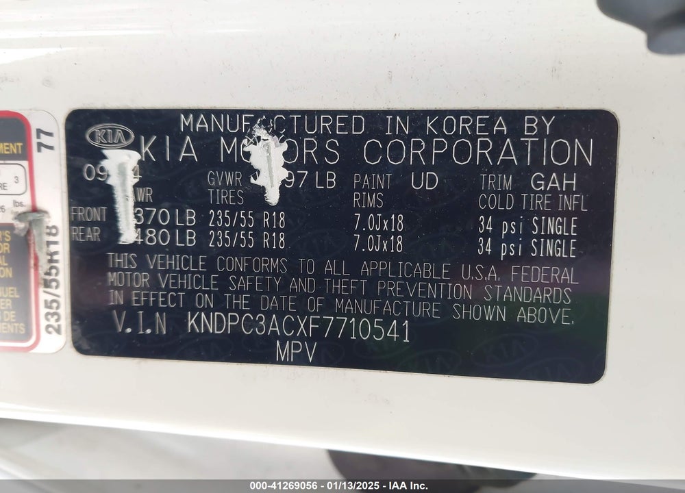 2015 KIA SPORTAGE EX VIN: KNDPC3ACXF7710541