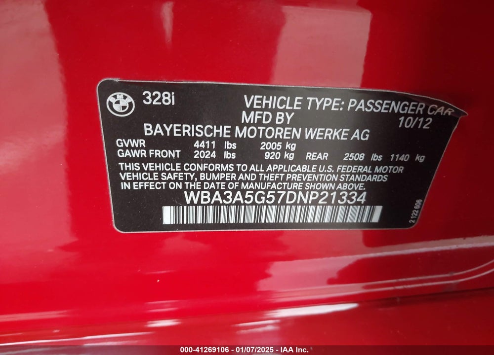 2013 BMW 328I VIN: WBA3A5G57DNP21334