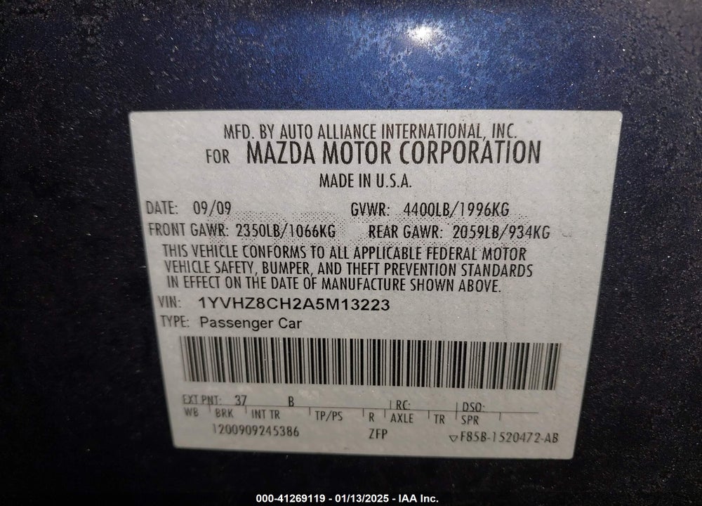2010 MAZDA 6 I GRAND TOURING VIN: 1YVHZ8CH2A5M13223