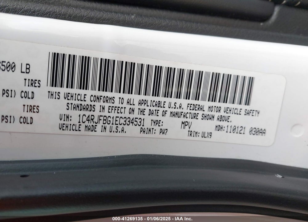 2014 JEEP GRAND CHEROKEE LIMITED VIN: 1C4RJFBG1EC334531