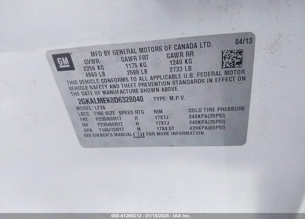 2013 GMC TERRAIN SLE-1 VIN: 2GKALMEK8D6328040