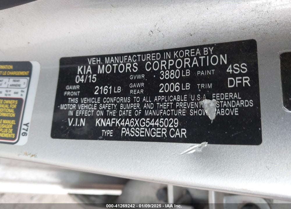 2016 KIA FORTE VIN: KNAFK4A6XG5445029