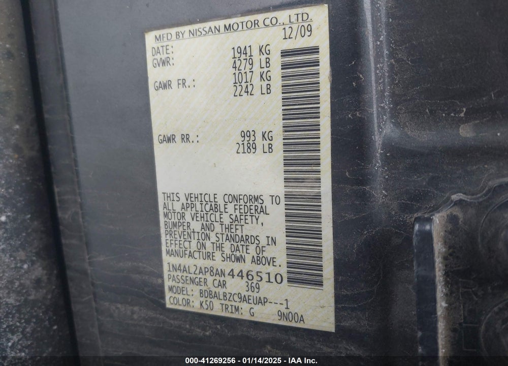 2010 NISSAN ALTIMA 2.5 S VIN: 1N4AL2AP8AN446510