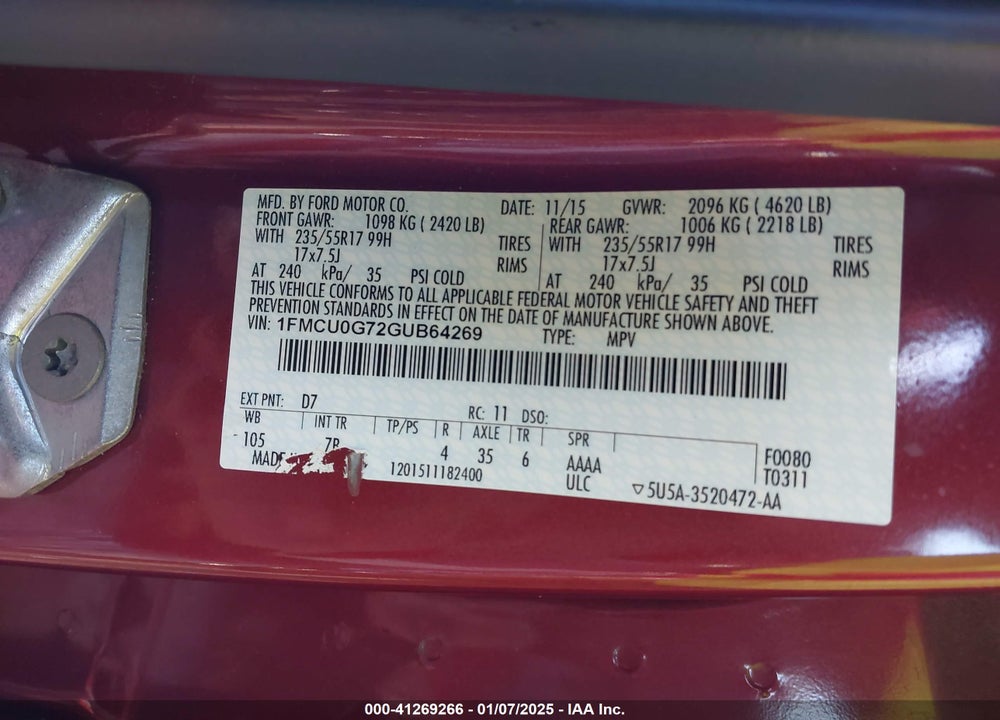 2016 FORD ESCAPE SE VIN: 1FMCU0G72GUB64269