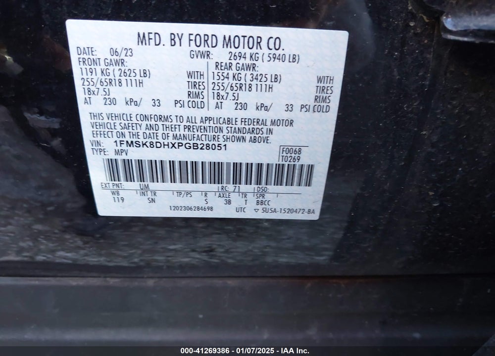 2023 FORD EXPLORER XLT VIN: 1FMSK8DHXPGB28051
