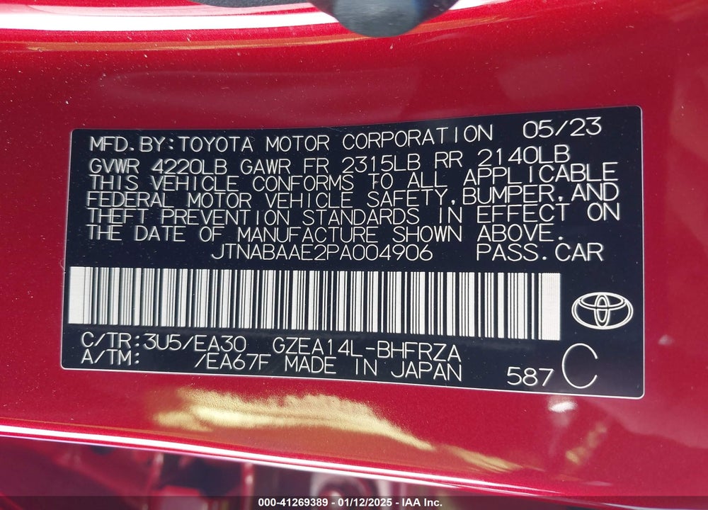 2023 TOYOTA GR COROLLA CIRCUIT EDITION VIN: JTNABAAE2PA004906