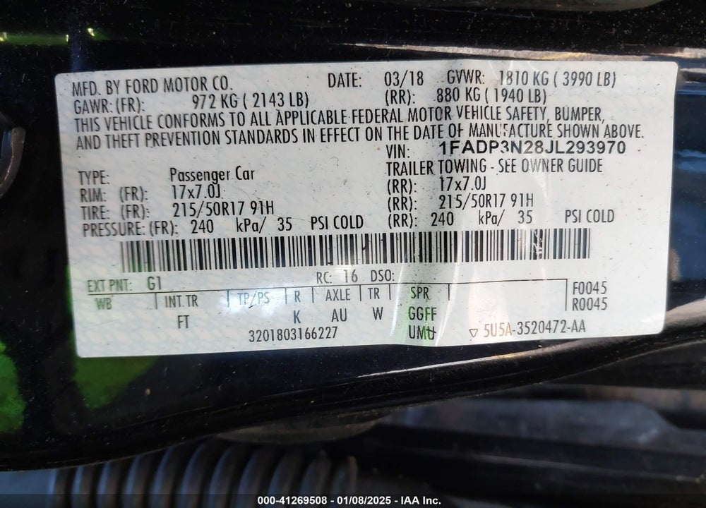 2018 FORD FOCUS TITANIUM VIN: 1FADP3N28JL293970