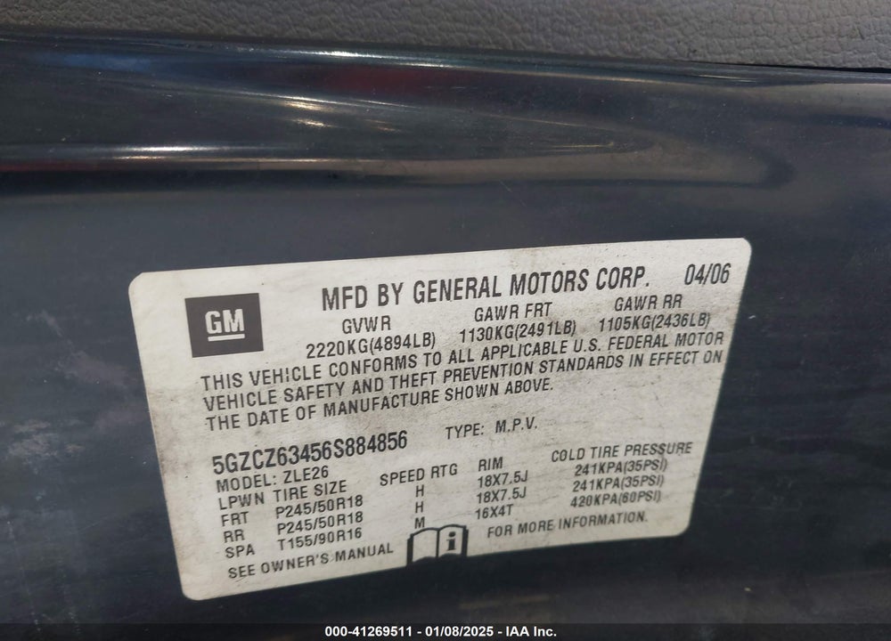 2006 SATURN VUE V6 VIN: 5GZCZ63456S884856