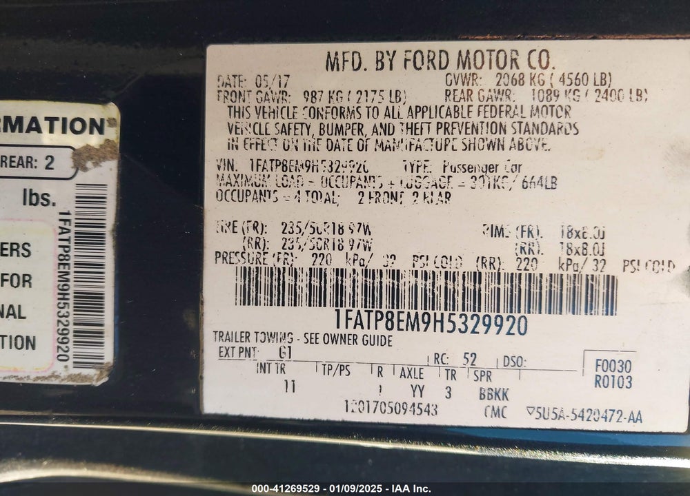 2017 FORD MUSTANG VIN: 1FATP8EM9H5329920