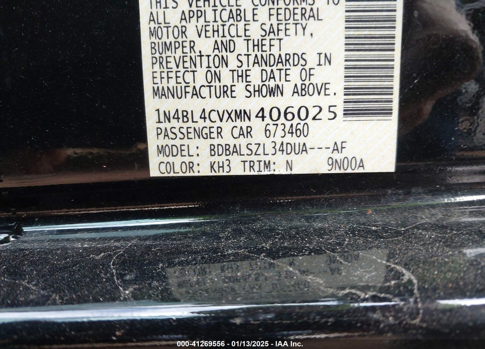 2021 NISSAN ALTIMA SR FWD VIN: 1N4BL4CVXMN406025